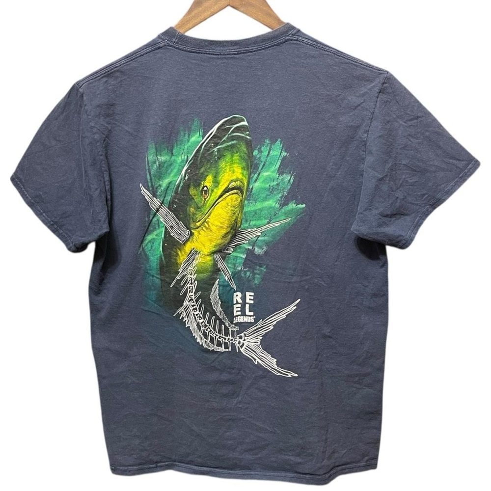 Reel Legends half alive half skeleton fish Small graphic fishing nature T-Shirt